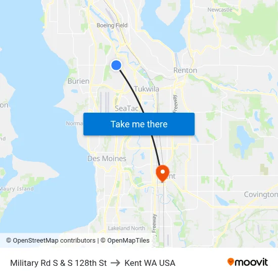 Military Rd S & S 128th St to Kent WA USA map