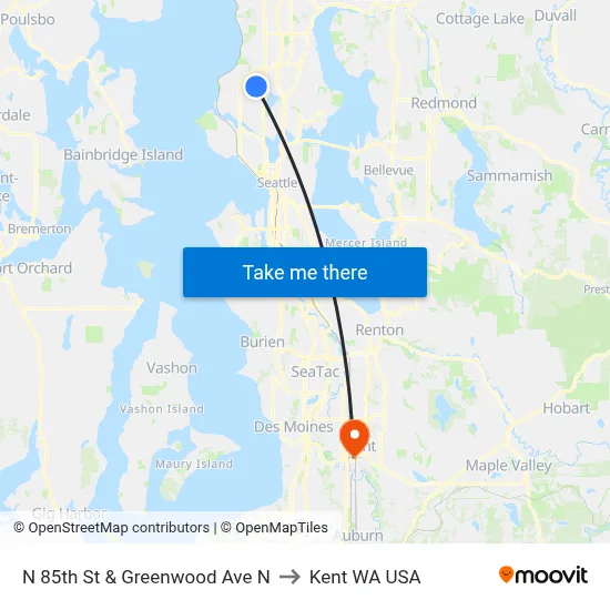 N 85th St & Greenwood Ave N to Kent WA USA map