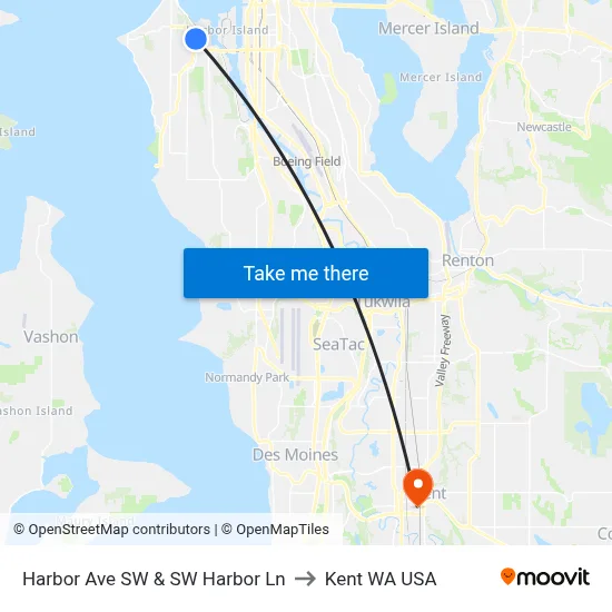 Harbor Ave SW & SW Harbor Ln to Kent WA USA map