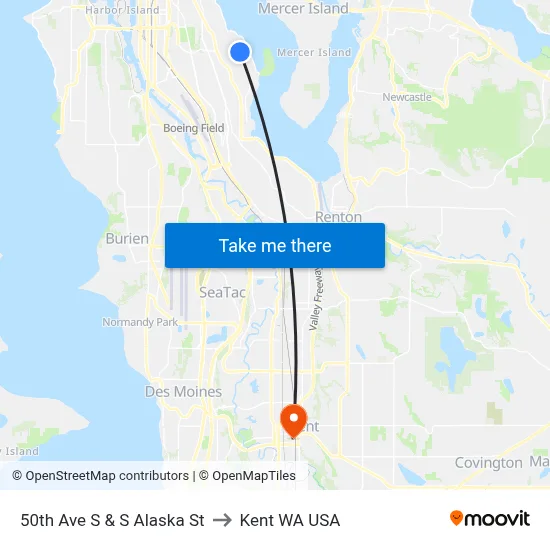 50th Ave S & S Alaska St to Kent WA USA map