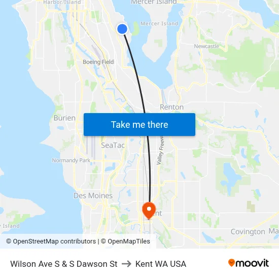 Wilson Ave S & S Dawson St to Kent WA USA map