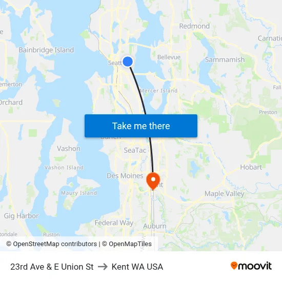 23rd Ave & E Union St to Kent WA USA map