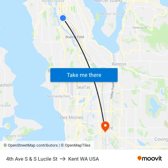 4th Ave S & S Lucile St to Kent WA USA map