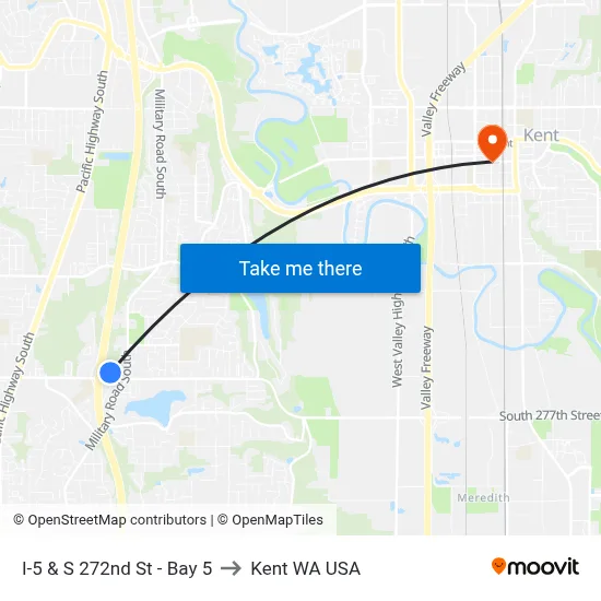 I-5 & S 272nd St - Bay 5 to Kent WA USA map