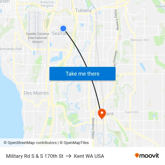 Military Rd S & S 170th St to Kent WA USA map