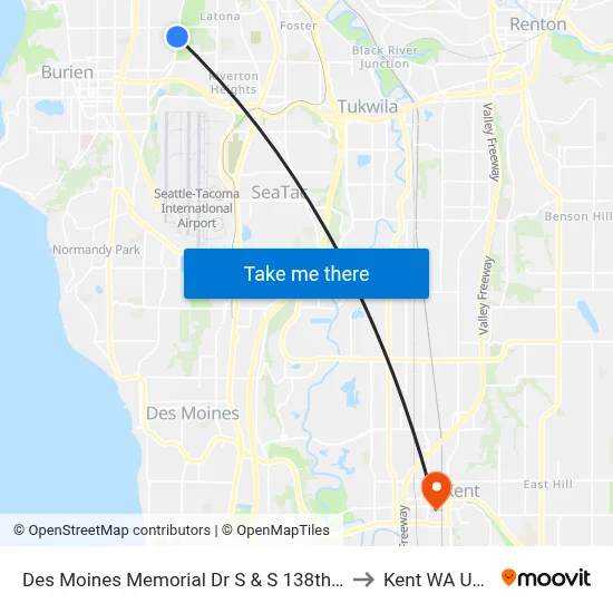 Des Moines Memorial Dr S & S 138th St to Kent WA USA map