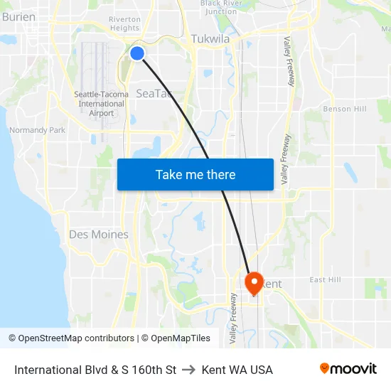 International Blvd & S 160th St to Kent WA USA map