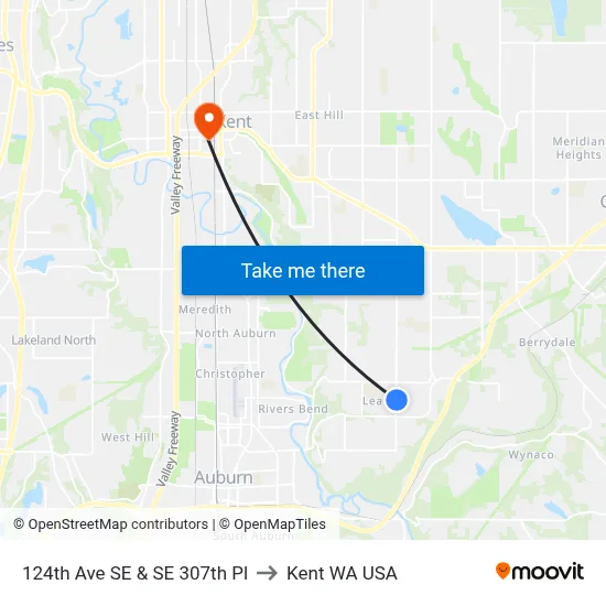 124th Ave SE & SE 307th Pl to Kent WA USA map