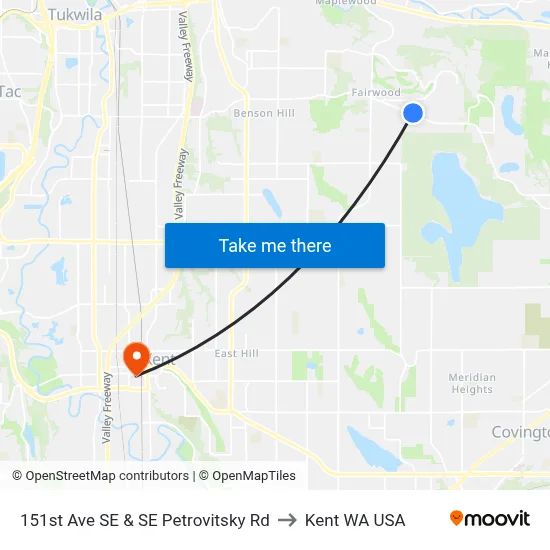 151st Ave SE & SE Petrovitsky Rd to Kent WA USA map