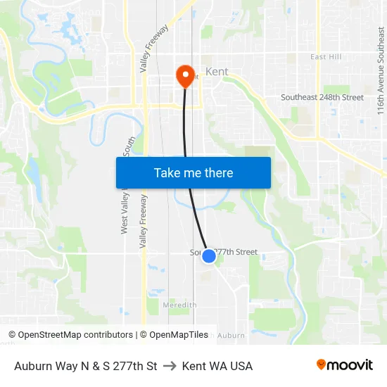 Auburn Way N & S 277th St to Kent WA USA map