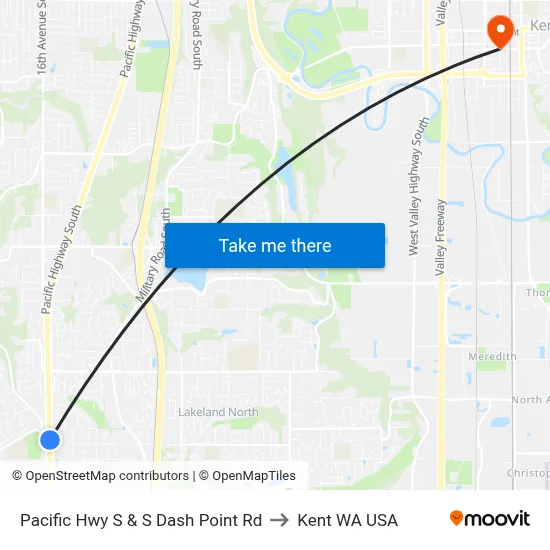 Pacific Hwy S & S Dash Point Rd to Kent WA USA map