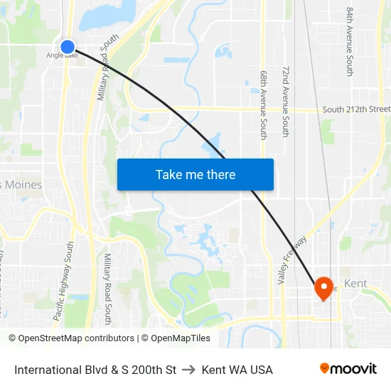 International Blvd & S 200th St to Kent WA USA map