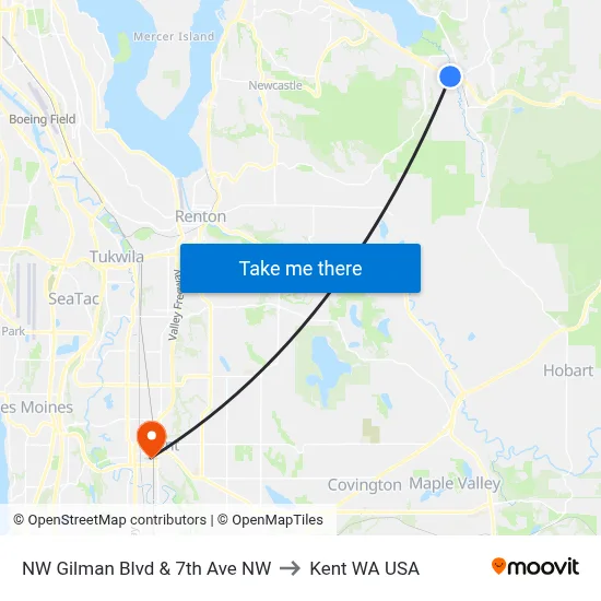 NW Gilman Blvd & 7th Ave NW to Kent WA USA map