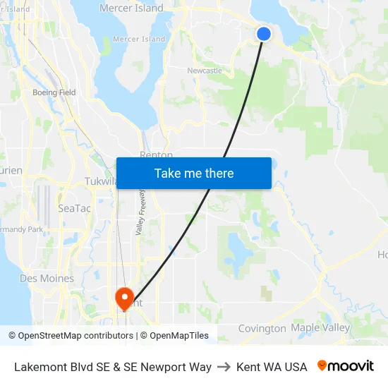 Lakemont Blvd SE & SE Newport Way to Kent WA USA map