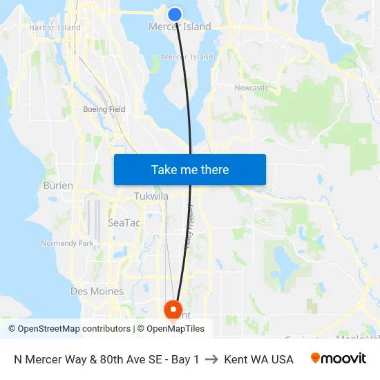 N Mercer Way & 80th Ave SE - Bay 1 to Kent WA USA map