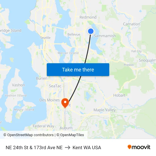 NE 24th St & 173rd Ave NE to Kent WA USA map
