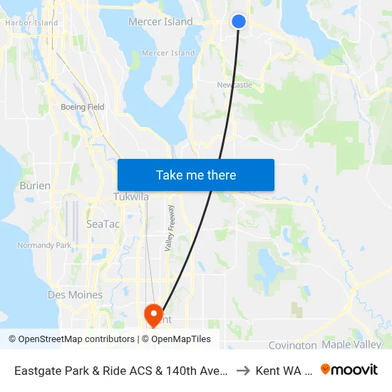 Eastgate Park & Ride ACS & 140th Ave SE - Bay 2 to Kent WA USA map