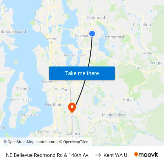 NE Bellevue Redmond Rd & 148th Ave NE to Kent WA USA map