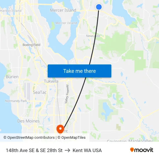148th Ave SE & SE 28th St to Kent WA USA map