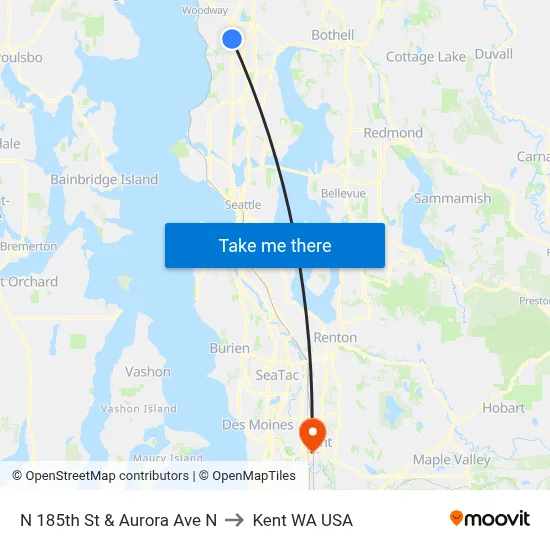 N 185th St & Aurora Ave N to Kent WA USA map