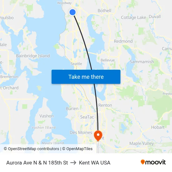 Aurora Ave N & N 185th St to Kent WA USA map