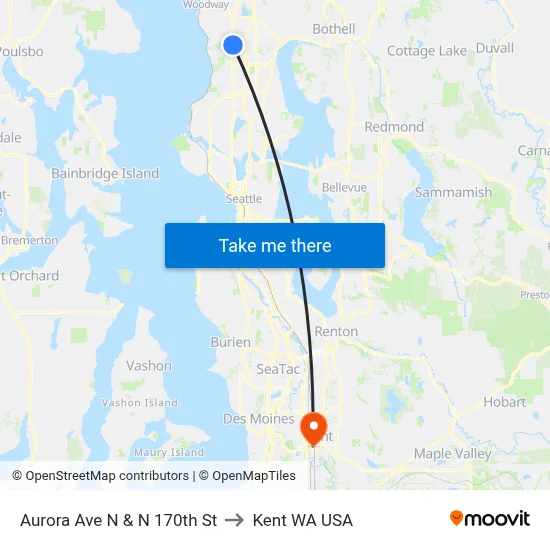 Aurora Ave N & N 170th St to Kent WA USA map