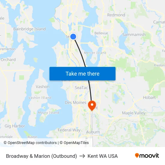 Broadway & Marion (Outbound) to Kent WA USA map
