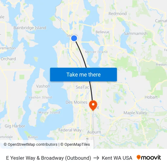 E Yesler Way & Broadway (Outbound) to Kent WA USA map