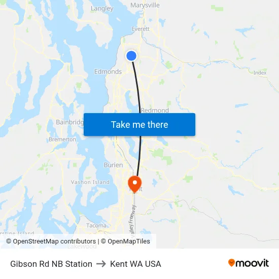 Gibson Rd NB Station to Kent WA USA map