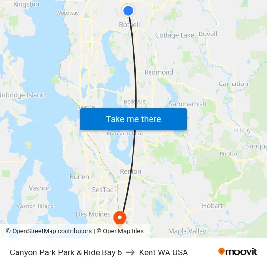 Canyon Park Park & Ride Bay 6 to Kent WA USA map