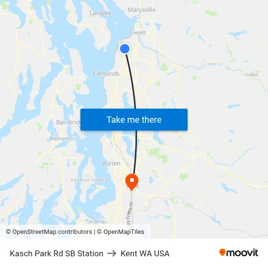 Kasch Park Rd SB Station to Kent WA USA map