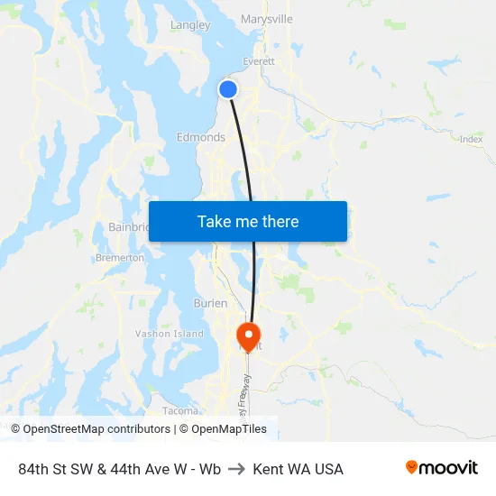 84th St SW & 44th Ave W - Wb to Kent WA USA map