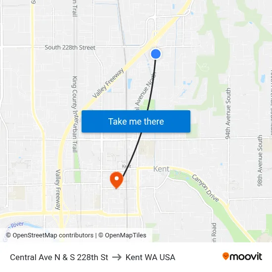Central Ave N & S 228th St to Kent WA USA map
