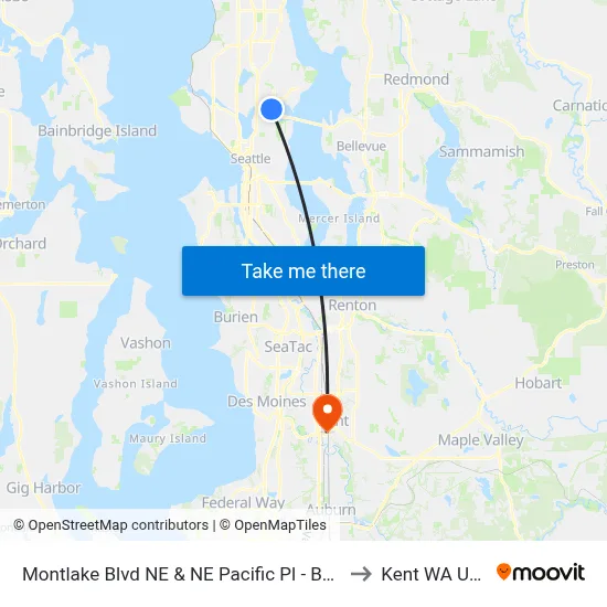 Montlake Blvd NE & NE Pacific Pl - Bay 3 to Kent WA USA map
