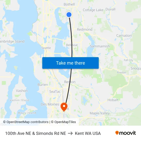 100th Ave NE & Simonds Rd NE to Kent WA USA map