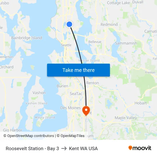 Roosevelt Station - Bay 3 to Kent WA USA map