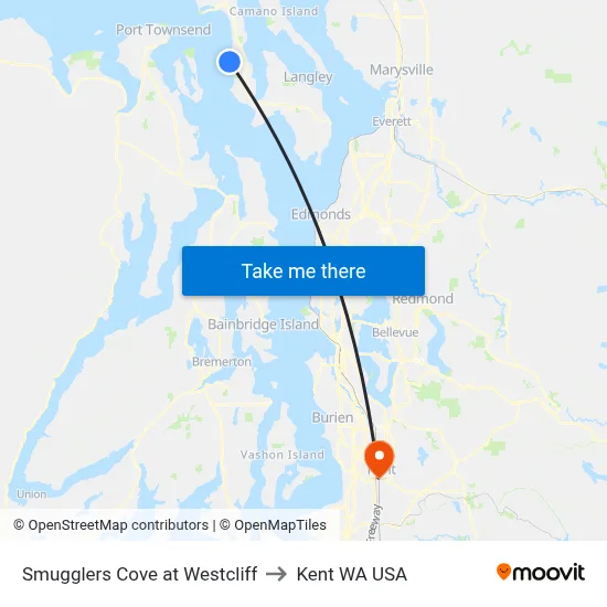 Smugglers Cove at Westcliff to Kent WA USA map