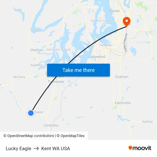 Lucky Eagle to Kent WA USA map