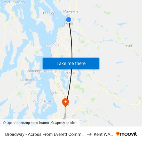 Broadway - Across From Everett Community College to Kent WA USA map