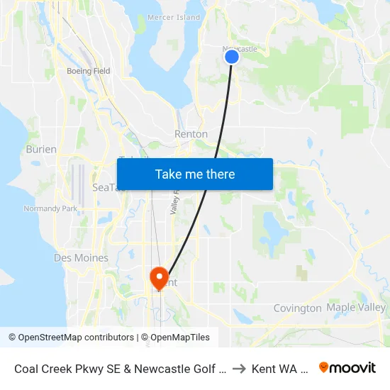Coal Creek Pkwy SE & Newcastle Golf Club Rd to Kent WA USA map