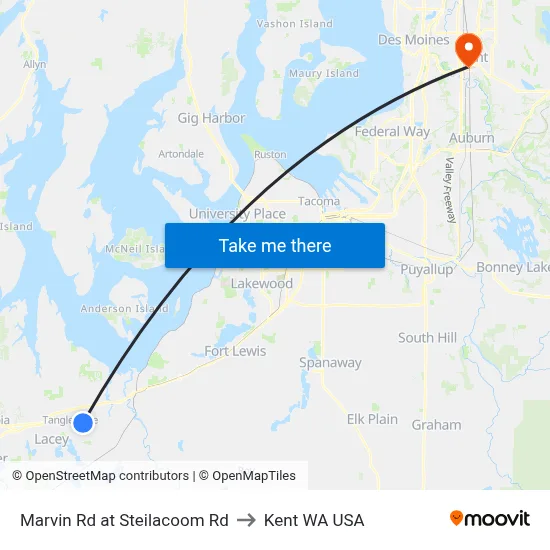 Marvin Rd at Steilacoom Rd to Kent WA USA map