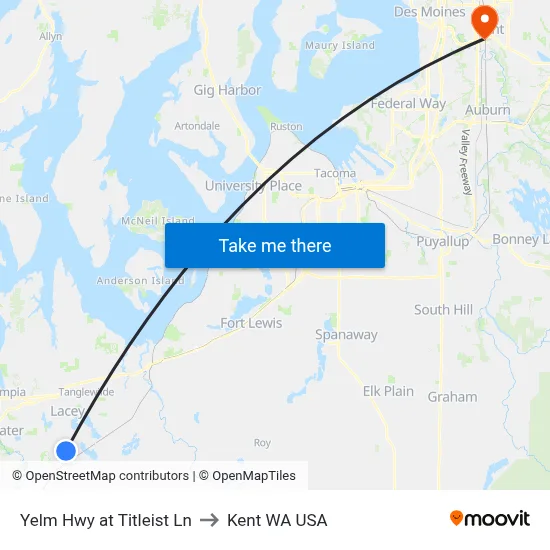 Yelm Hwy at Titleist Ln to Kent WA USA map