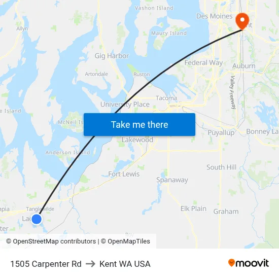 1505 Carpenter Rd to Kent WA USA map