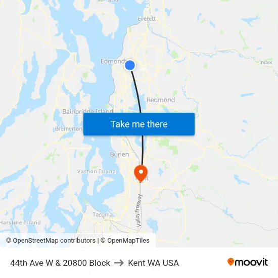 44th Ave W & 20800 Block to Kent WA USA map