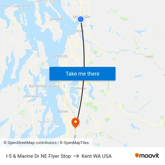 I-5 & Marine Dr NE Flyer Stop to Kent WA USA map