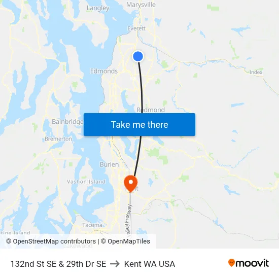 132nd St SE & 29th Dr SE to Kent WA USA map