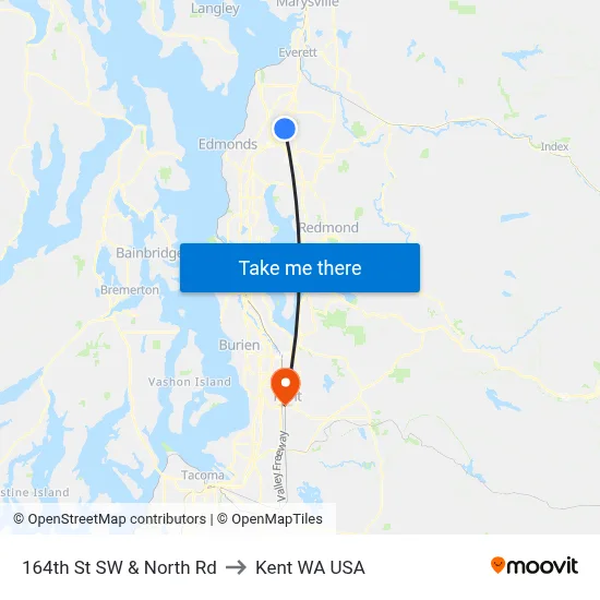 164th St SW & North Rd to Kent WA USA map