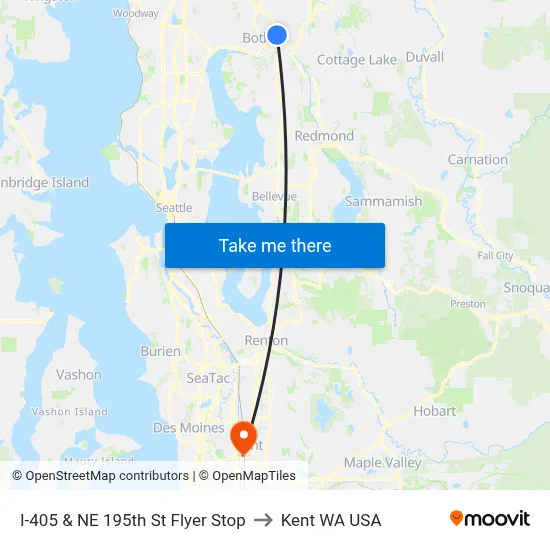 I-405 & NE 195th St Flyer Stop to Kent WA USA map