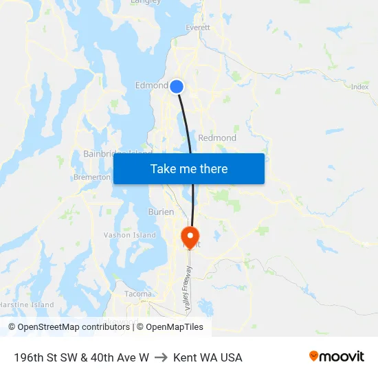 196th St SW & 40th Ave W to Kent WA USA map