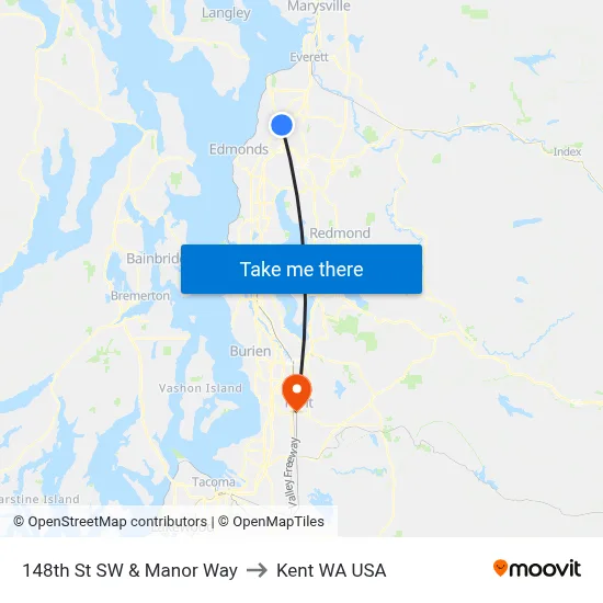 148th St SW & Manor Way to Kent WA USA map